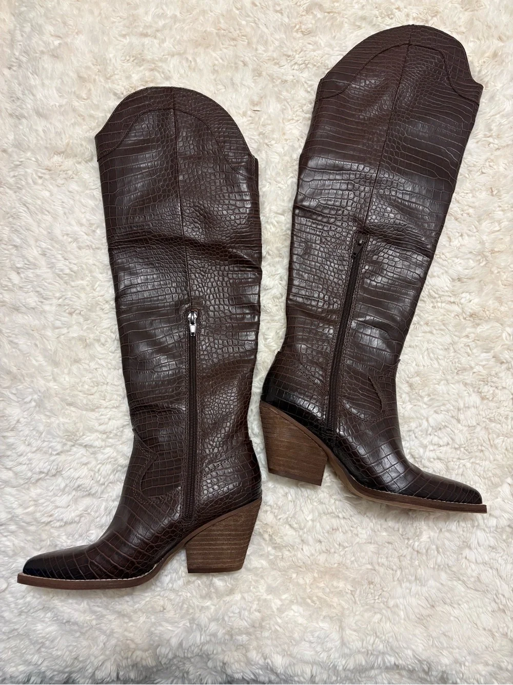 Zodiac Croc-Embossed Brown Over-the-Knee Cowboy  Boot